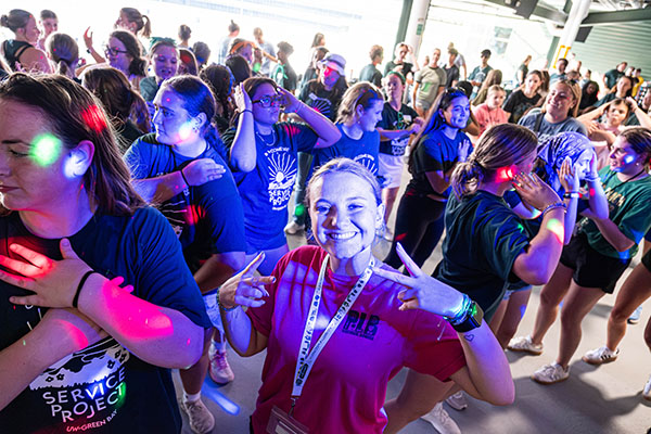 Large group of students at a dance