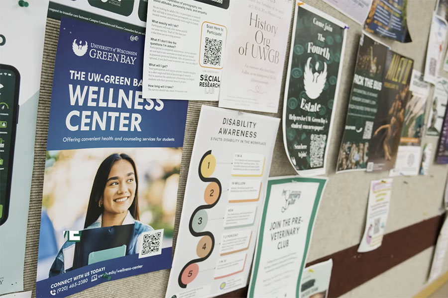 Bulletin board with wellness and activity flyers