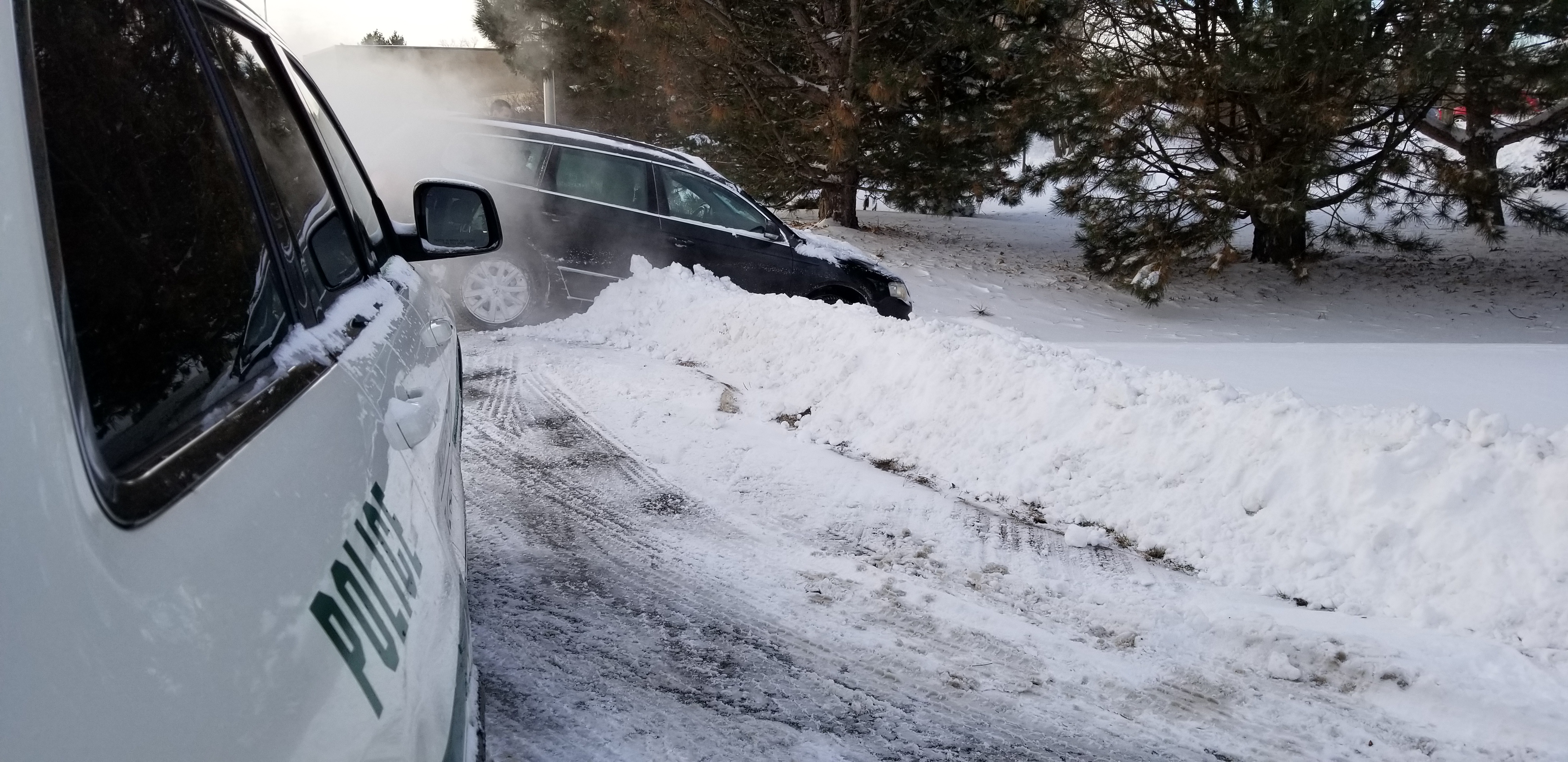 Car in ditch in the winter