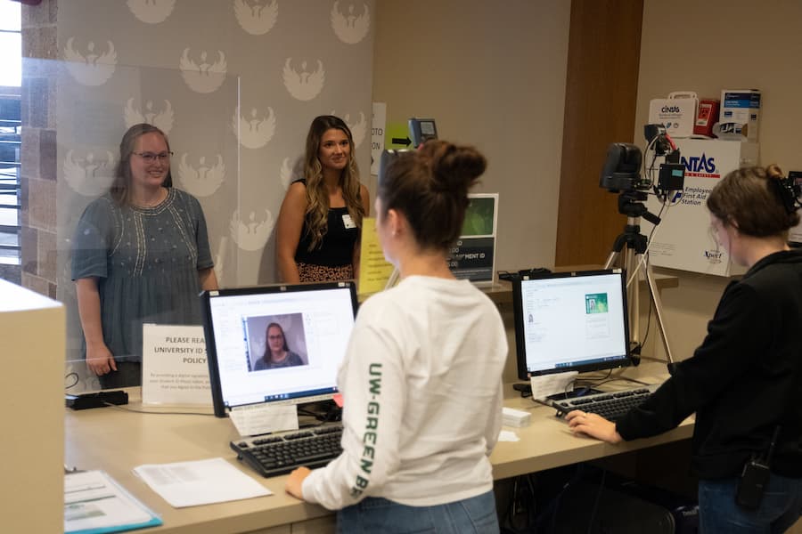 Students getting their campus ID cards at GB Orientation