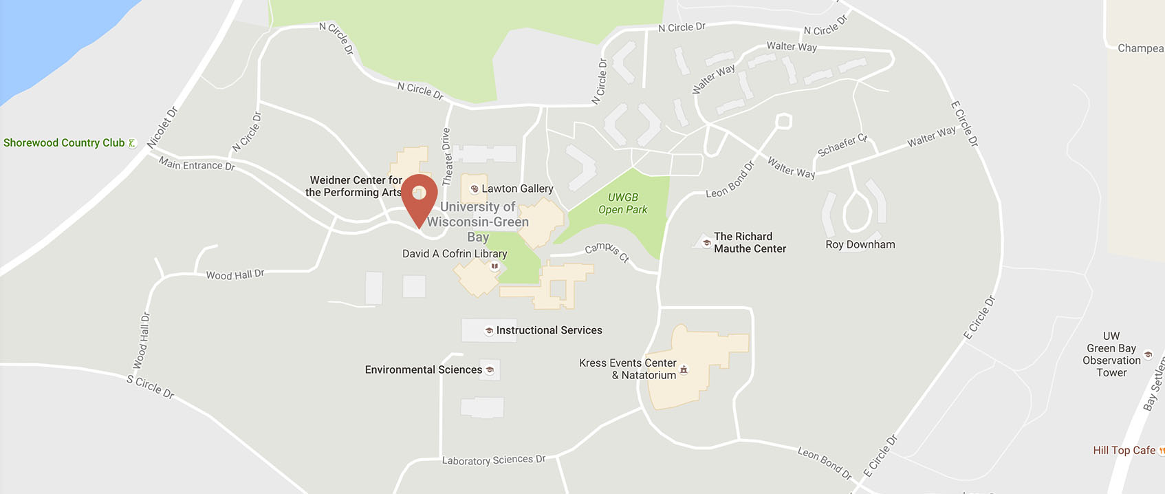 Campus map with marker on Rose Hall