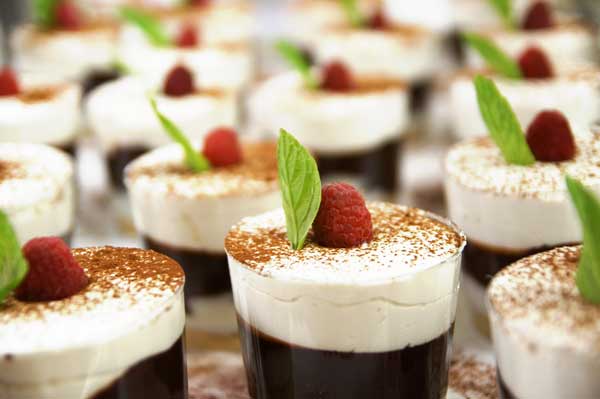 Dessert parfaits on tray