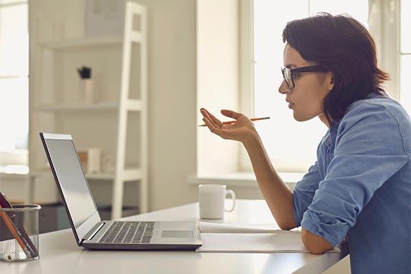 Female participates in online discussion