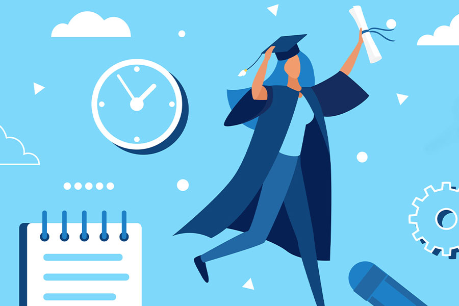 Illustration of graduate student holding diploma