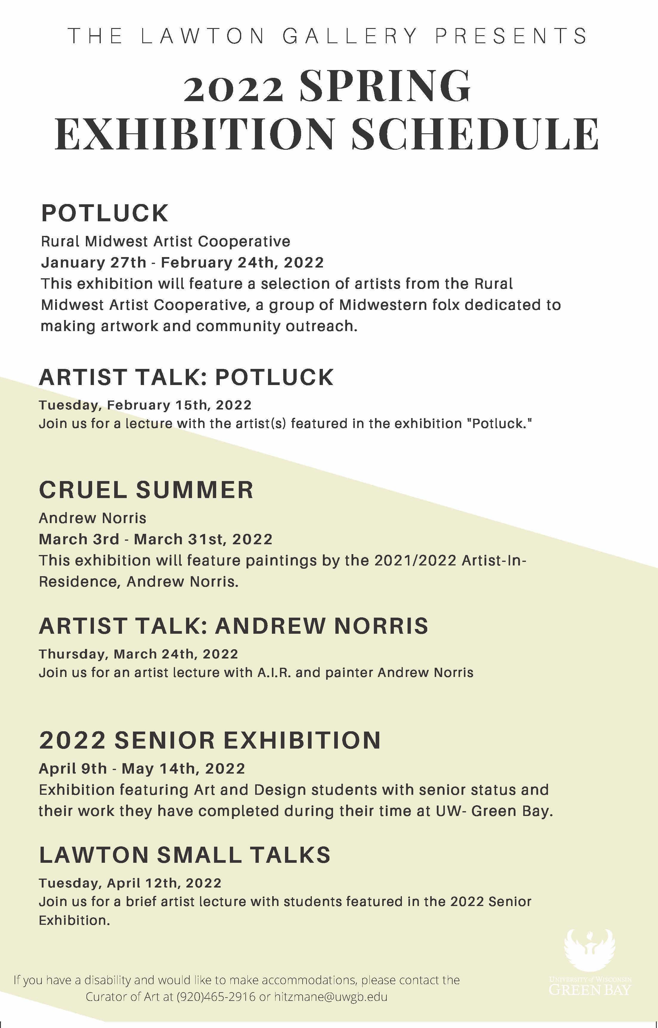 Uw Spring 2022 Time Schedule Lawton Gallery - Uw-Green Bay