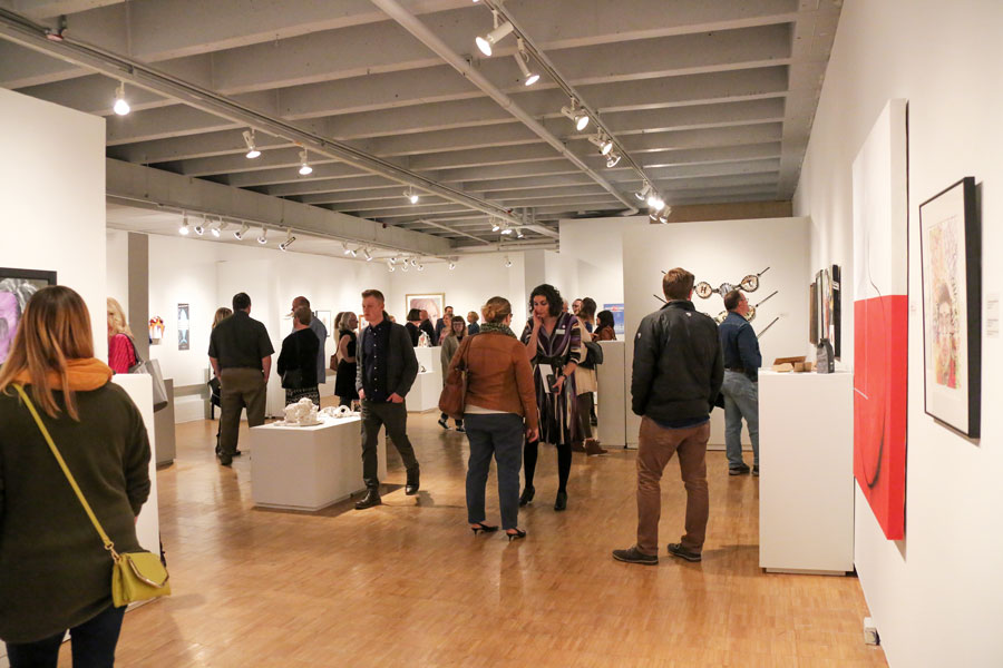 Students and guests visiting the Lawton Gallery