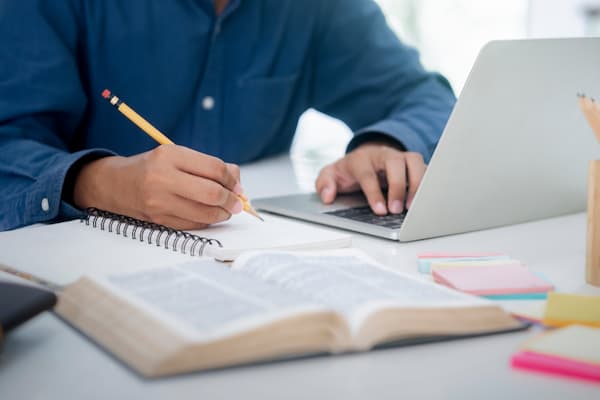 Literary translator working on book translations