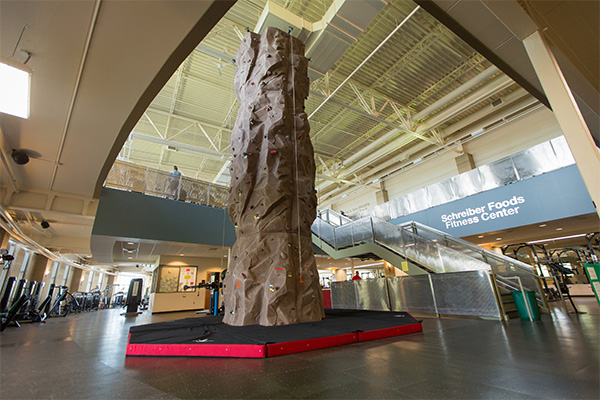 view of the uwgb climbing tower from the first floor