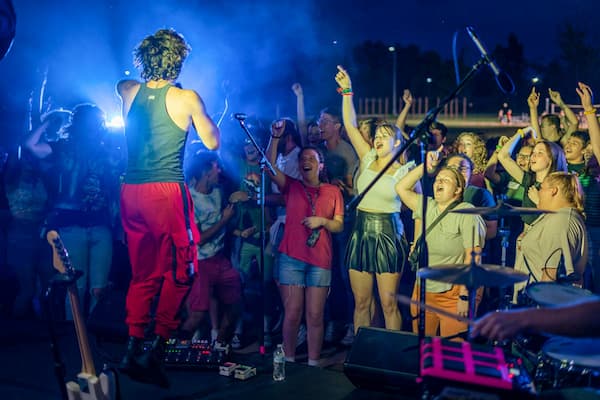 Crowd of students attending concert