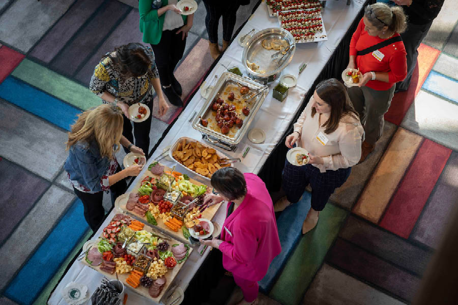 Aerial shot of a buffet line