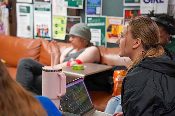 Students in the UWGB Pride Center lounge