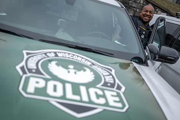 Hood of the campus police vehicle