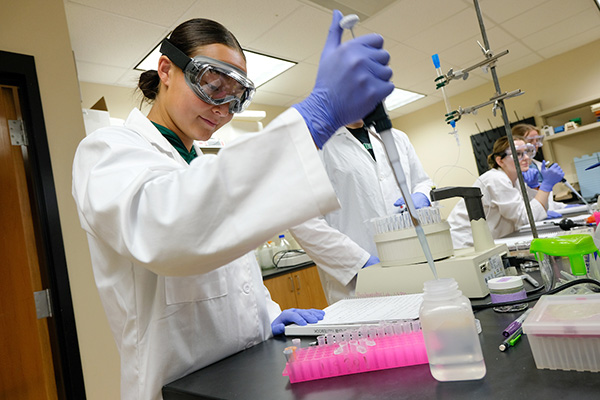 Student working in science lab