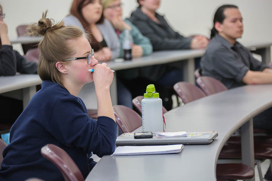 Student listening intently in class