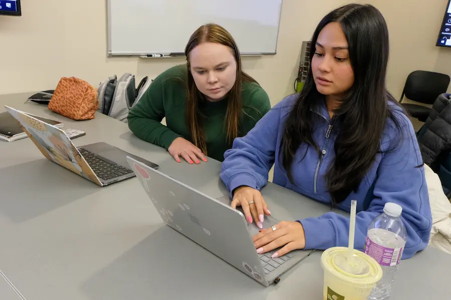 Students using laptops in class