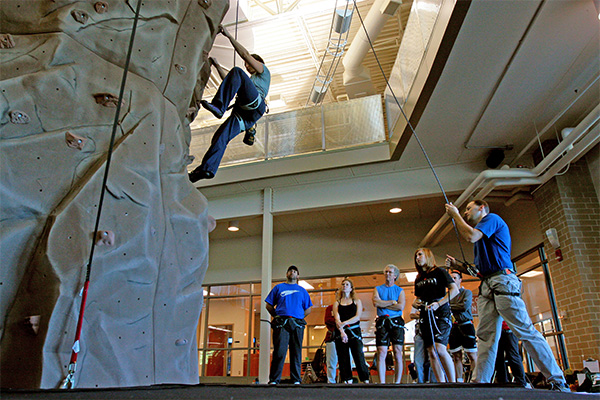 Faculty group using the UWGB climbing tower