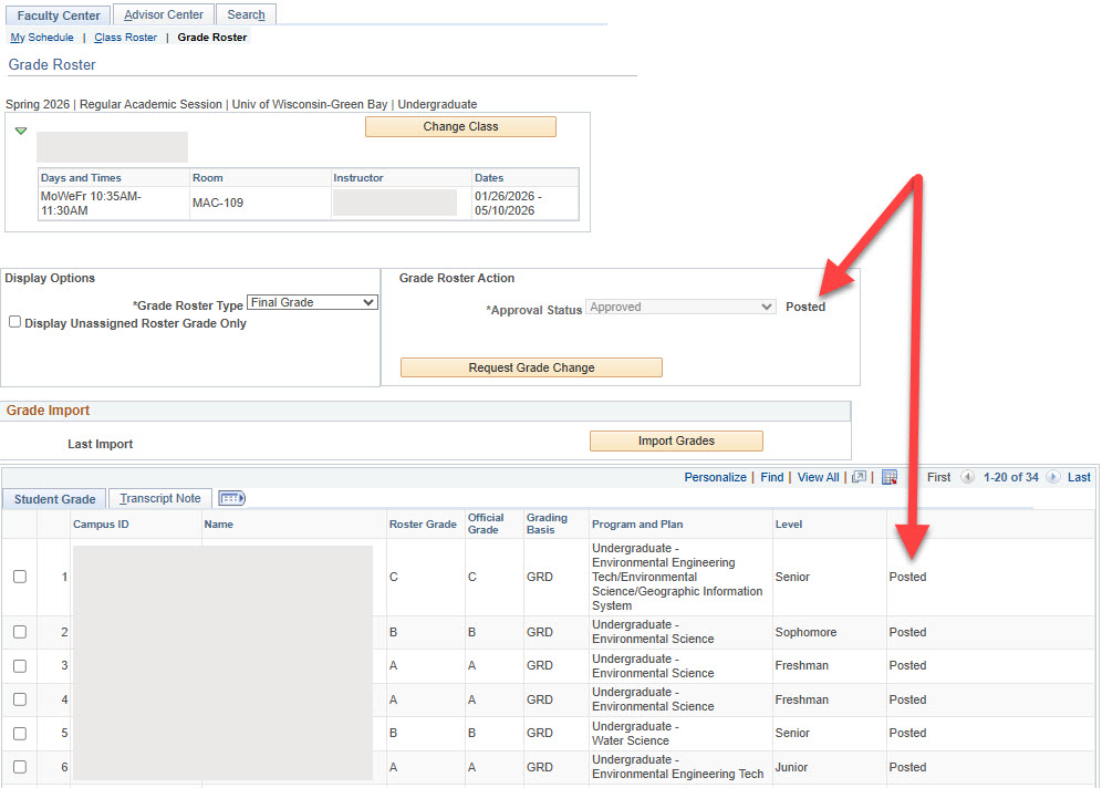 Several indicators that the grades have been posted and can now be seen by students.
