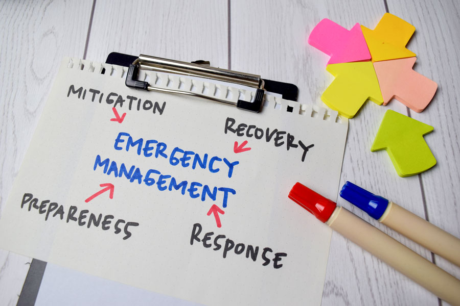 Emergency management's four key components written on paper