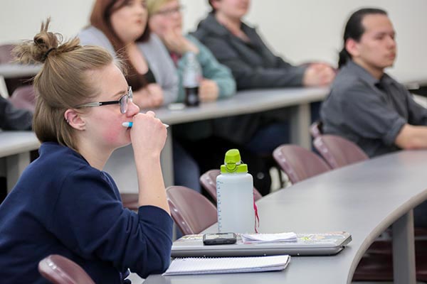 Student listening intently in class