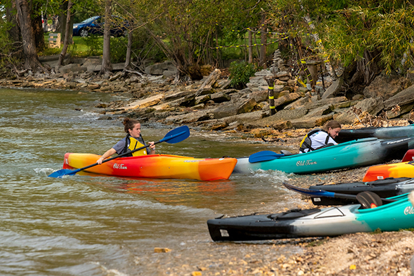 Kayaks on waters edge