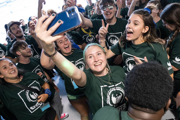 Crowd of students gather at Lambeau Field for their civic engagement celebration