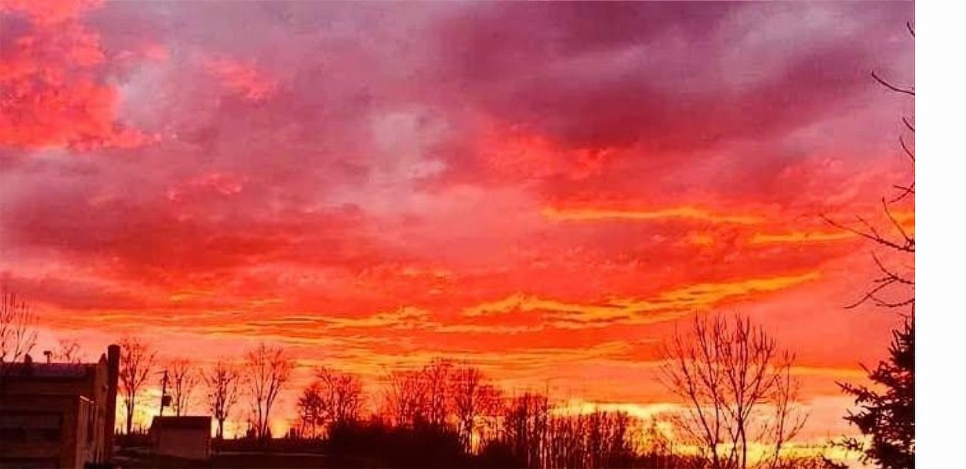 A fiery red sunset