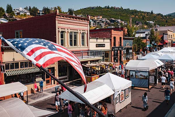 bustling main street in small town