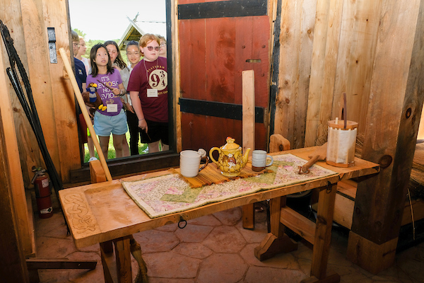 Campers touring viking house