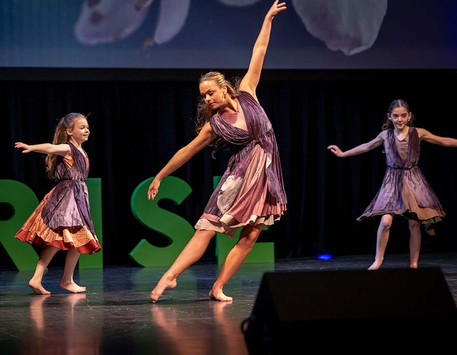 three NEWDO dancers on stage at The Weidner