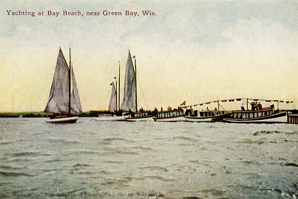 Historical postcard of boats on Green Bay