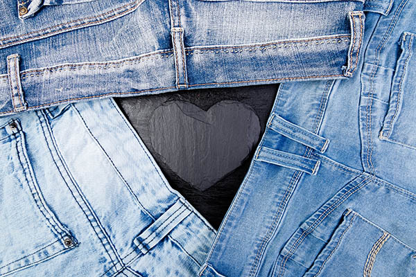 Denim waistbands surrounding a heart in the center