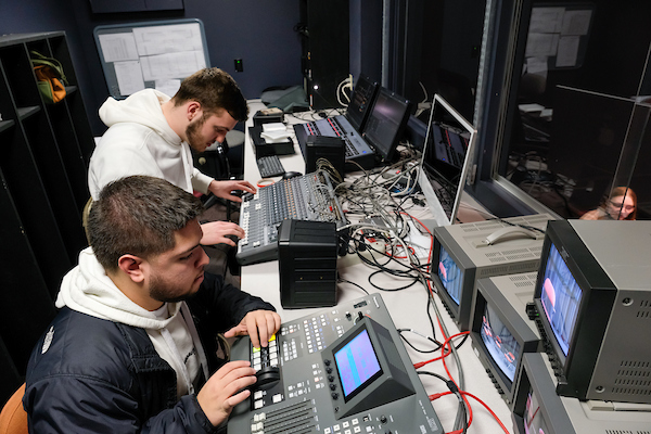 Students working in video producation room