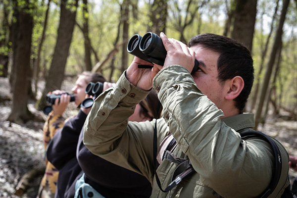 Birdwatchers with binoculars