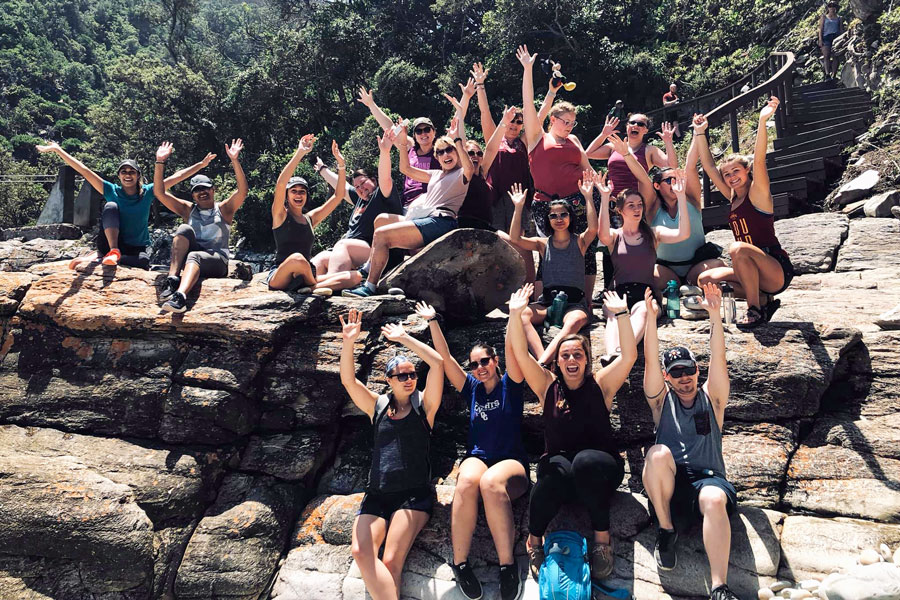 Students sitting on Niagra Escarpment 