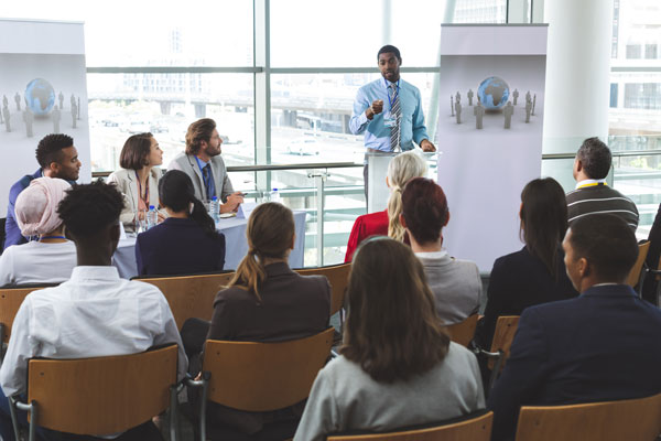 Employee gives presentation to coworkers